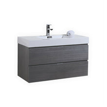 Load image into Gallery viewer, KUBEBATH Bliss BSL40-GO 40&quot; Single Wall Mount Bathroom Vanity in Gray Oak with White Acrylic Composite, Integrated Sink, Angled View