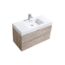 Load image into Gallery viewer, KUBEBATH Bliss BSL40-NW 40&quot; Single Wall Mount Bathroom Vanity in Nature Wood with White Acrylic Composite, Integrated Sink, Angled View