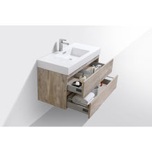 Load image into Gallery viewer, KUBEBATH Bliss BSL40-NW 40&quot; Single Wall Mount Bathroom Vanity in Nature Wood with White Acrylic Composite, Integrated Sink, Open Drawers