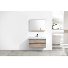 Load image into Gallery viewer, KUBEBATH Bliss BSL40-NW 40&quot; Single Wall Mount Bathroom Vanity in Nature Wood with White Acrylic Composite, Integrated Sink, Rendered Front View