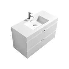 Load image into Gallery viewer, KUBEBATH Bliss BSL40-GW 40&quot; Single Wall Mount Bathroom Vanity in High Gloss White with White Acrylic Composite, Integrated Sink, Angled View