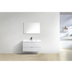 KUBEBATH Bliss BSL40-GW 40" Single Wall Mount Bathroom Vanity in High Gloss White with White Acrylic Composite, Integrated Sink, Rendered Front View