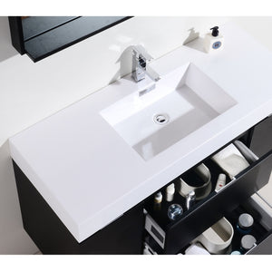 KUBEBATH Bliss BSL48-BK 48" Single Wall Mount Bathroom Vanity in Black with White Acrylic Composite, Integrated Sink, Countertop Closeup