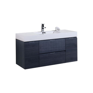 KUBEBATH Bliss BSL48-GO 48" Single Wall Mount Bathroom Vanity in Gray Oak with White Acrylic Composite, Integrated Sink, Angled View