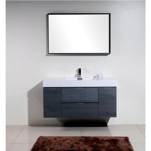 KUBEBATH Bliss BSL48-GO 48" Single Wall Mount Bathroom Vanity in Gray Oak with White Acrylic Composite, Integrated Sink, Rendered Front View