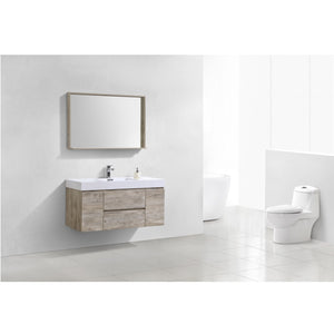 KUBEBATH Bliss BSL48-NW 48" Single Wall Mount Bathroom Vanity in Nature Wood with White Acrylic Composite, Integrated Sink, Rendered Angled View