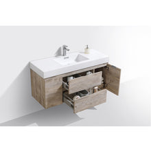 Load image into Gallery viewer, KUBEBATH Bliss BSL48-NW 48&quot; Single Wall Mount Bathroom Vanity in Nature Wood with White Acrylic Composite, Integrated Sink, Open Drawers and Door