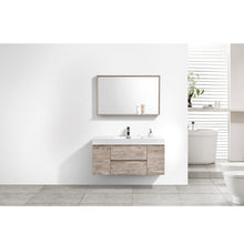 Load image into Gallery viewer, KUBEBATH Bliss BSL48-NW 48&quot; Single Wall Mount Bathroom Vanity in Nature Wood with White Acrylic Composite, Integrated Sink, Rendered Front View