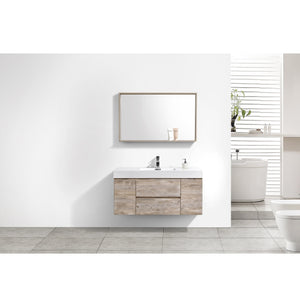 KUBEBATH Bliss BSL48-NW 48" Single Wall Mount Bathroom Vanity in Nature Wood with White Acrylic Composite, Integrated Sink, Rendered Front View