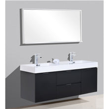 Load image into Gallery viewer, KUBEBATH Bliss BSL60D-BK 60&quot; Double Wall Mount Bathroom Vanity in Black with White Acrylic Composite, Integrated Sinks, Rendered Angled View