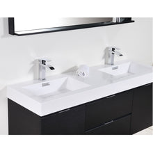Load image into Gallery viewer, KUBEBATH Bliss BSL60D-BK 60&quot; Double Wall Mount Bathroom Vanity in Black with White Acrylic Composite, Integrated Sinks, Countertop Closeup