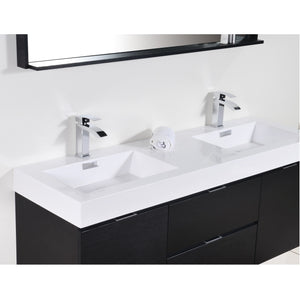KUBEBATH Bliss BSL60D-BK 60" Double Wall Mount Bathroom Vanity in Black with White Acrylic Composite, Integrated Sinks, Countertop Closeup