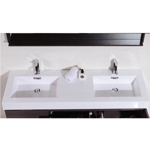 KUBEBATH Bliss BSL60D-GO 60" Double Wall Mount Bathroom Vanity in Gray Oak with White Acrylic Composite, Integrated Sinks, Countertop Closeup