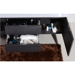 KUBEBATH Bliss BSL60D-GO 60" Double Wall Mount Bathroom Vanity in Gray Oak with White Acrylic Composite, Integrated Sinks, Open Drawers and Door