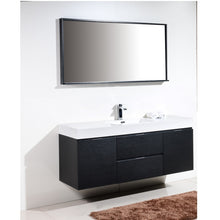 Load image into Gallery viewer, KUBEBATH Bliss BSL60S-BK 60&quot; Single Wall Mount Bathroom Vanity in Black with White Acrylic Composite, Integrated Sink, Rendered Angled View