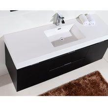 Load image into Gallery viewer, KUBEBATH Bliss BSL60S-BK 60&quot; Single Wall Mount Bathroom Vanity in Black with White Acrylic Composite, Integrated Sink, Countertop Closeup
