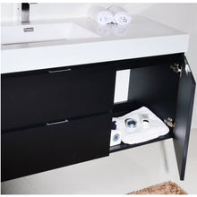 Load image into Gallery viewer, KUBEBATH Bliss BSL60S-BK 60&quot; Single Wall Mount Bathroom Vanity in Black with White Acrylic Composite, Integrated Sink, Open Door