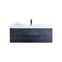 Load image into Gallery viewer, KUBEBATH Bliss BSL60S-GO 60&quot; Single Wall Mount Bathroom Vanity in Gray Oak with White Acrylic Composite, Integrated Sink, Front View