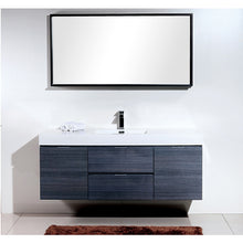 Load image into Gallery viewer, KUBEBATH Bliss BSL60S-GO 60&quot; Single Wall Mount Bathroom Vanity in Gray Oak with White Acrylic Composite, Integrated Sink, Rendered Front View