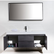 Load image into Gallery viewer, KUBEBATH Bliss BSL60S-GO 60&quot; Single Wall Mount Bathroom Vanity in Gray Oak with White Acrylic Composite, Integrated Sink, Open Doors