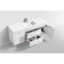 Load image into Gallery viewer, KUBEBATH Bliss BSL60S-GW 60&quot; Single Wall Mount Bathroom Vanity in High Gloss White with White Acrylic Composite, Integrated Sink, Open Drawers and Door