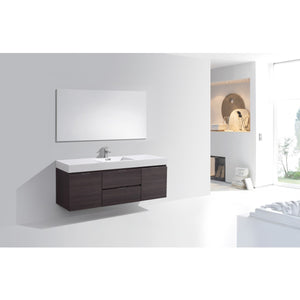 KUBEBATH Bliss BSL60S-HGGO 60" Single Wall Mount Bathroom Vanity in High Gloss Gray Oak with White Acrylic Composite, Integrated Sink, Rendered Angled View