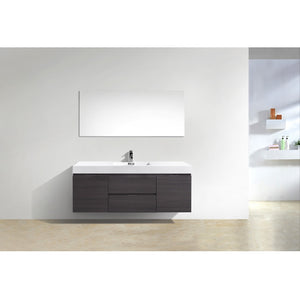 KUBEBATH Bliss BSL60S-HGGO 60" Single Wall Mount Bathroom Vanity in High Gloss Gray Oak with White Acrylic Composite, Integrated Sink, Rendered Front View