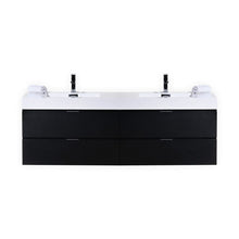 Load image into Gallery viewer, KUBEBATH Bliss BSL72D-BK 72&quot; Double Wall Mount Bathroom Vanity in Black with White Acrylic Composite, Integrated Sinks, Front View