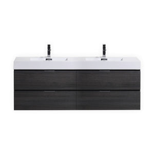 KUBEBATH Bliss BSL72D-GO 72" Double Wall Mount Bathroom Vanity in Gray Oak with White Acrylic Composite, Integrated Sinks, Front View