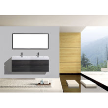 Load image into Gallery viewer, KUBEBATH Bliss BSL72D-GO 72&quot; Double Wall Mount Bathroom Vanity in Gray Oak with White Acrylic Composite, Integrated Sinks, Rendered Front View