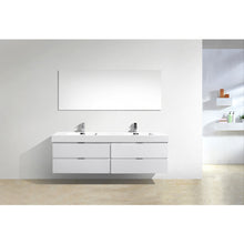 Load image into Gallery viewer, KUBEBATH Bliss BSL72D-GW 72&quot; Double Wall Mount Bathroom Vanity in High Gloss White with White Acrylic Composite, Integrated Sinks, Rendered Front View