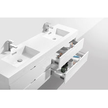 Load image into Gallery viewer, KUBEBATH Bliss BSL72D-GW 72&quot; Double Wall Mount Bathroom Vanity in High Gloss White with White Acrylic Composite, Integrated Sinks, Open Drawers
