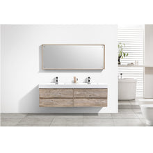 Load image into Gallery viewer, KUBEBATH Bliss BSL72D-NW 72&quot; Double Wall Mount Bathroom Vanity in Nature Wood with White Acrylic Composite, Integrated Sinks, Rendered Front View