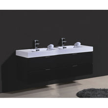Load image into Gallery viewer, KUBEBATH Bliss BSL80D-BK 80&quot; Double Wall Mount Bathroom Vanity in Black with White Acrylic Composite, Integrated Sinks, Rendered Angled View
