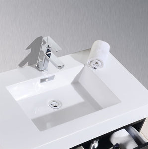 KUBEBATH Bliss BSL80D-BK 80" Double Wall Mount Bathroom Vanity in Black with White Acrylic Composite, Integrated Sinks, Countertop Closeup