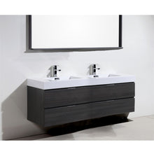 Load image into Gallery viewer, KubeBath Bliss BSL80D-GO 80&quot; Double Wall Mount Bathroom Vanity in Gray Oak with White Acrylic Composite, Integrated Sinks
