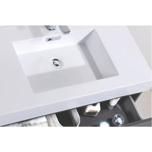 KubeBath Bliss BSL80D-GO 80" Double Wall Mount Bathroom Vanity in Gray Oak with White Acrylic Composite, Integrated Sinks