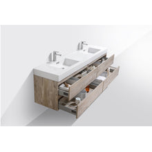 Load image into Gallery viewer, KUBEBATH Bliss BSL80D-NW 80&quot; Double Wall Mount Bathroom Vanity in Nature Wood with White Acrylic Composite, Integrated Sinks, Open Drawers