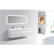 Load image into Gallery viewer, KUBEBATH Bliss BSL80D-GW 80&quot; Double Wall Mount Bathroom Vanity in High Gloss White with White Acrylic Composite, Integrated Sinks, Rendered Angled View