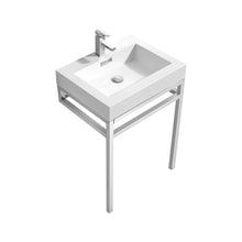Load image into Gallery viewer, KUBEBATH Haus CH24 24&quot; Single Bathroom Vanity in Chrome with White Acrylic Composite, Integrated Sink, Angled View