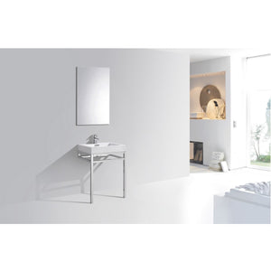 KUBEBATH Haus CH24 24" Single Bathroom Vanity in Chrome with White Acrylic Composite, Integrated Sink, Rendered Angeled View