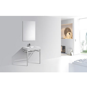 KUBEBATH Haus CH30 30" Single Bathroom Vanity in Chrome with White Acrylic Composite, Integrated Sink, Rendered Angled View