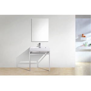 KUBEBATH Haus CH30 30" Single Bathroom Vanity in Chrome with White Acrylic Composite, Integrated Sink, Rendered Front View