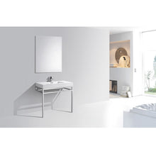 Load image into Gallery viewer, KUBEBATH Haus CH36 36&quot; Single Bathroom Vanity in Chrome with White Acrylic Composite, Integrated Sink, Rendered Angled View