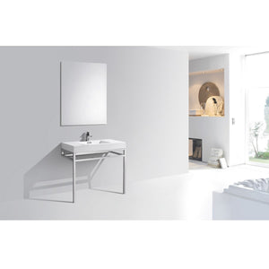KUBEBATH Haus CH36 36" Single Bathroom Vanity in Chrome with White Acrylic Composite, Integrated Sink, Rendered Angled View