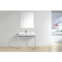 Load image into Gallery viewer, KUBEBATH Haus CH36 36&quot; Single Bathroom Vanity in Chrome with White Acrylic Composite, Integrated Sink, Rendered Front View