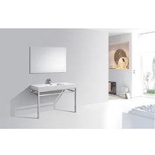Load image into Gallery viewer, KUBEBATH Haus CH48 48&quot; Single Bathroom Vanity in Chrome with White Acrylic Composite, Integrated Sink, Rendered Angled View