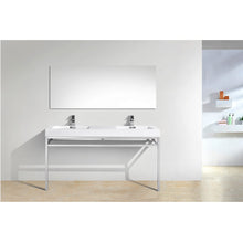 Load image into Gallery viewer, KUBEBATH Haus CH60D 60&quot; Double Bathroom Vanity in Chrome with White Acrylic Composite, Integrated Sinks, Rendered Front View