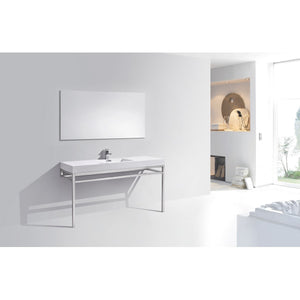 KUBEBATH Haus CH60S 60" Single Bathroom Vanity in Chrome with White Acrylic Composite, Integrated Sink, Rendered Angled View