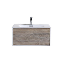 Load image into Gallery viewer, KUBEBATH Divario D30NW 30&quot; Single Wall Mount Bathroom Vanity in Nature Wood with White Acrylic Composite, Integrated Sink, Front View